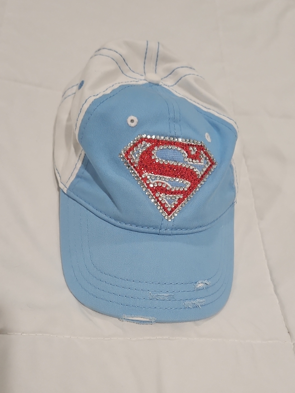DC Comics Light Blue and White Rhinestone Supergirl/Superman Cap